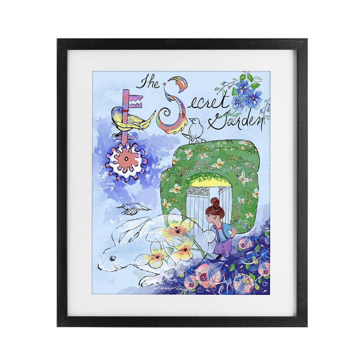 Stupell Industries Secret Garden Folk Illustration Framed Print Under Glass, design by Susan Lugar